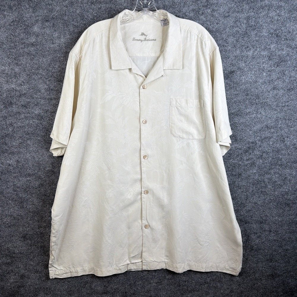 Tommy Bahama Silk Camp Shirt Men XXXL Ivory Hawaiian Button Front